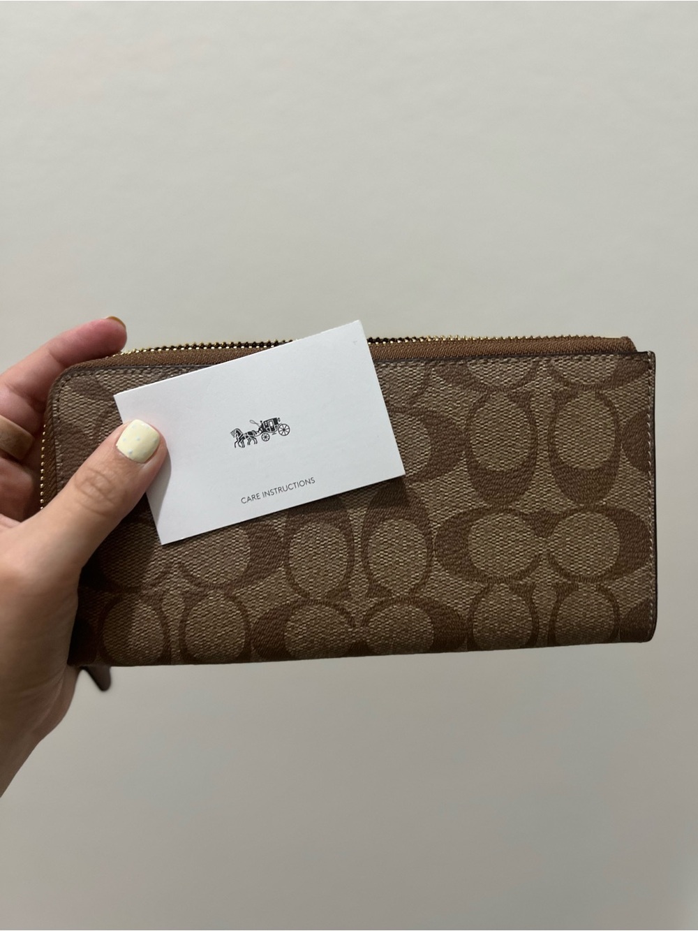 Coach Brown Signature Zip-Around Wallet with Gold Logo - Picture 4 of 4